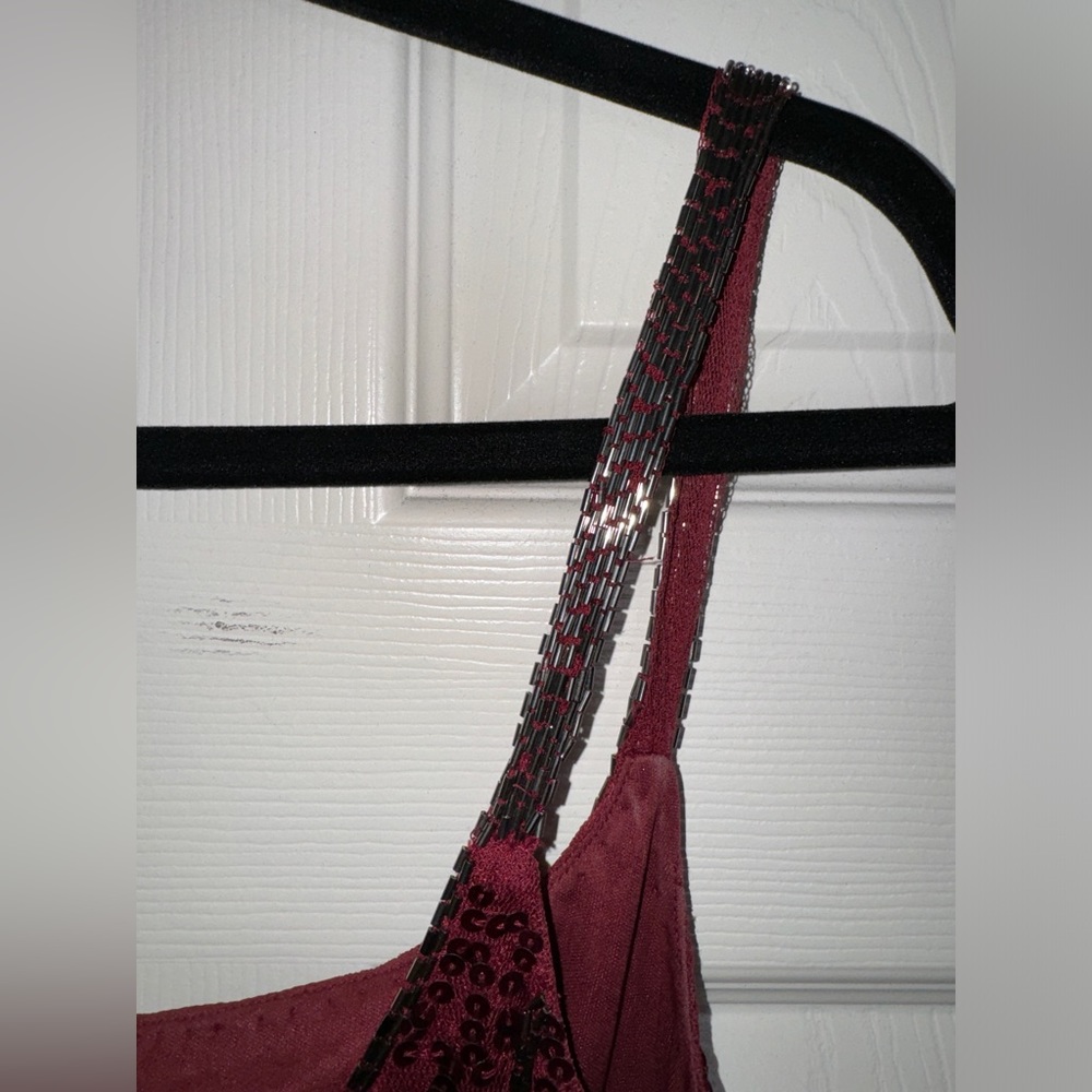 👗 NWT! Mac Duggal Sequin & Bead Midi Red Slip Dress - Picture 15 of 16